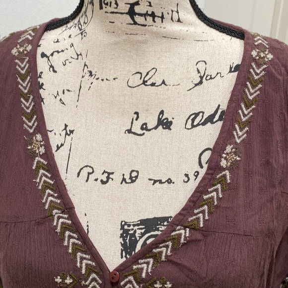 🆕 FREE PEOPLE Arianna Embroidered Tunic Deep V-Neck Long Sleeves - Picture 5 of 11